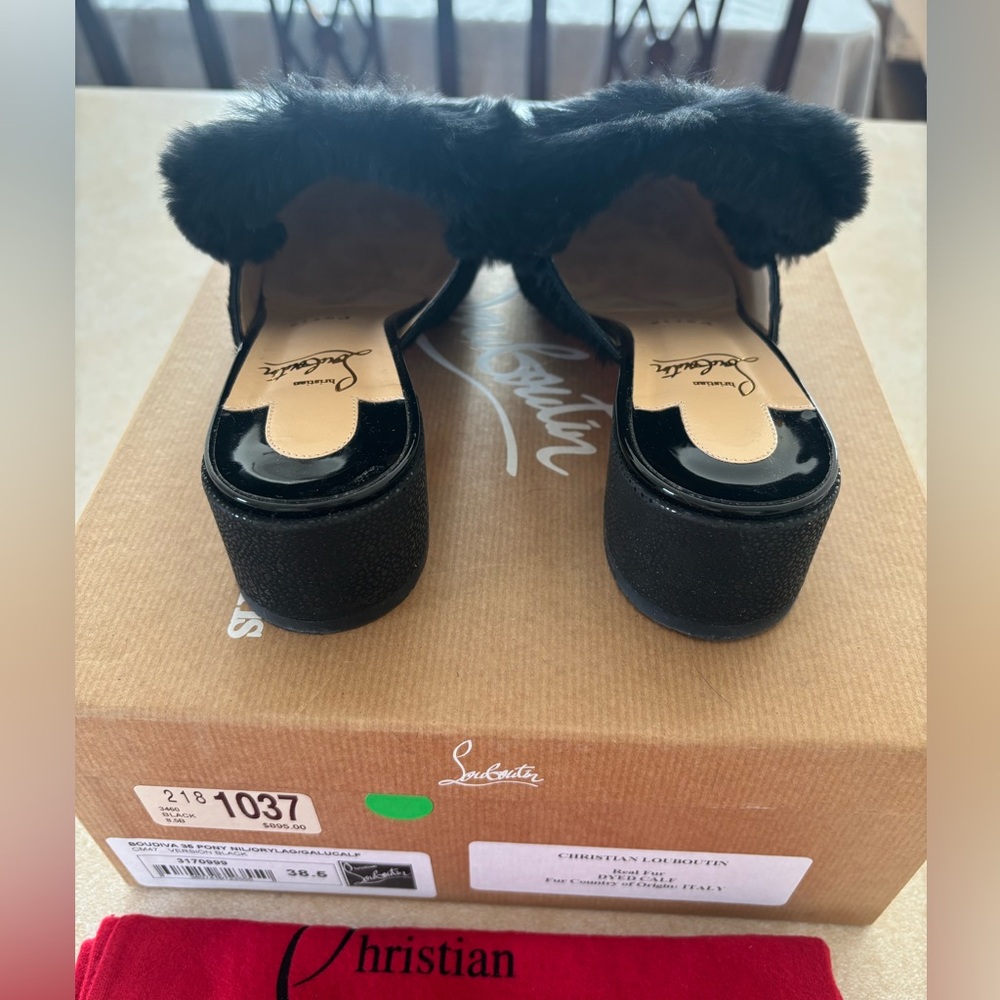 Christian Louboutin Black Fur Women's Slippers - Picture 2 of 4